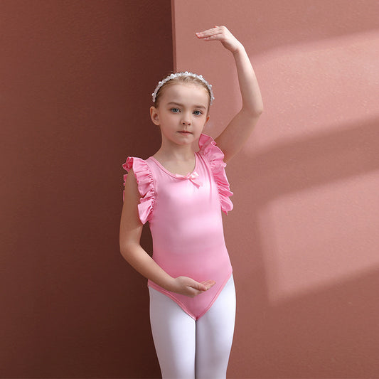 Girls Flutter Sleeve Ballet Leotards kids Ballet Leotards with Skirt Detachable Tutu Dance Costume cotton Crisscross Back