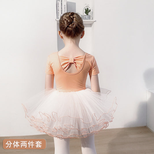 Orange children's dance princess dress Separate Detachable kids Ballet leotards with tutu skirt Dance Performance costume