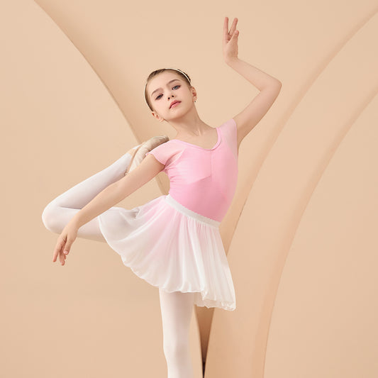 Girl Ballet Leotards with white Chiffon Skirt  Detachable Tutu Dance Costume short sleeve kids  Ballerina Outfit Princess dress