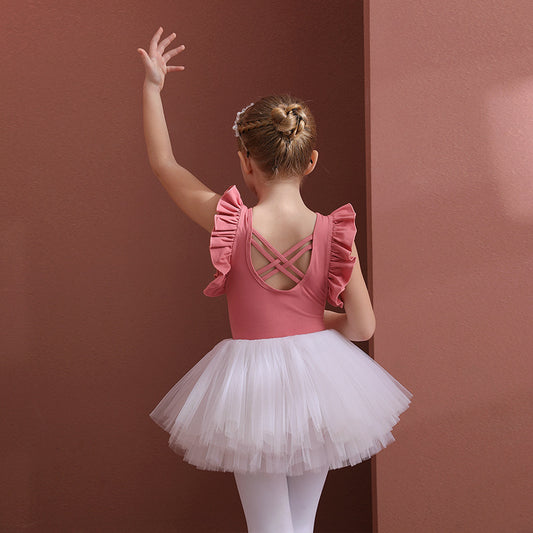 Detachable Tutu Dance Costume for girls kids Princess Little Swan Artistic Skate wears Crisscross Back  cotton