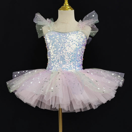 Beaded swan dance dress, children's ballet dress  professional performance costume TUTU net fabric dress