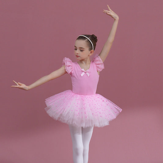 Cotton Children  Dance Performance Clothing Ballet Princess dress Flutter Sleeve  Detachable Tutu Dance Costume