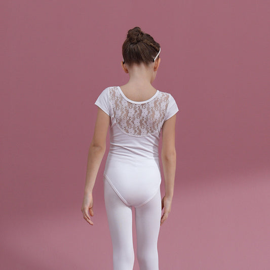 White Lace back kids dance Leotards 100% cotton girls ballet jumpsuits short/long sleeve Dance Costume
