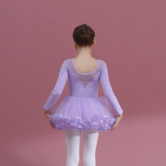Purple short/long sleeve Girl Ballet Leotards with Skirt  kids Jumpsuit  Detachable Tutu Dance Costume Princess dress