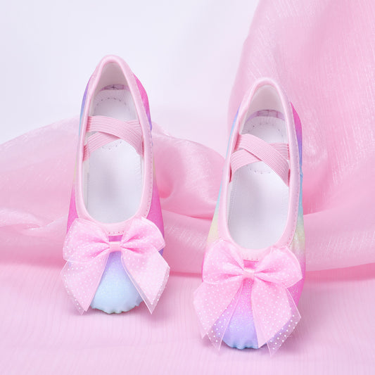Bow dancing shoes, children's dancing shoes, stage performance ballet-shaped cat-claw shoes, girls' shiny shoes