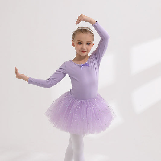 Kids Ballerina Outfit Purple short/long sleeve Girl Ballet Princess dress Performance Costume Princess Little Swan Artistic Skate wears