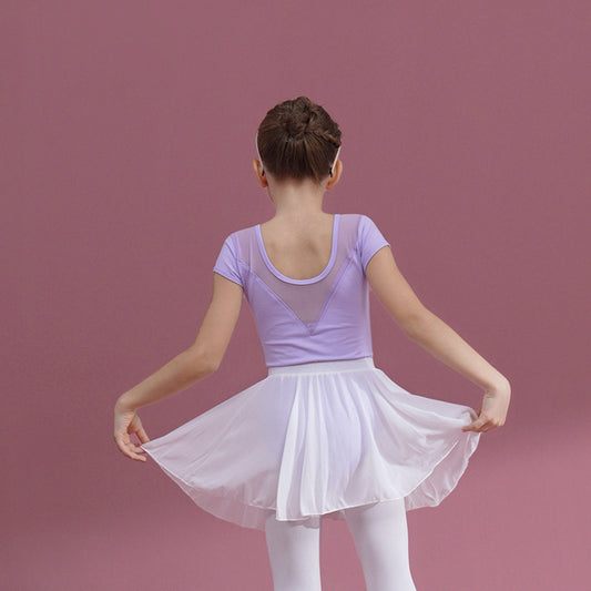 short sleeve kids Ballet Leotards with chiffon white Skirt  Detachable Dance Performance Clothing Princess dress