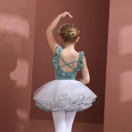 Crisscross Back purple children Ballet Leotards with white tutu Skirt Detachable dance Costume  sets kids Ballerina Outfit