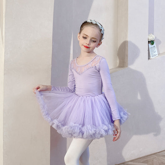 Girls dance Princess dress Detachable Tutu Dance Costume cotton purple Jumpsuit  with tutu Skirt Ballerina Outfit