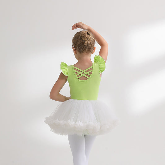 Green fruit Girl Ballet Leotards with Gauze Skirt  Detachable kids Tutu Dance Costume Crisscross Back