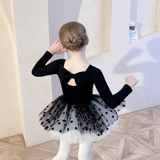 Knowkot Back  Ballerina Outfit for kids Ballet Leotards with Princess Skirt Detachable dance Costume long /short sleeve