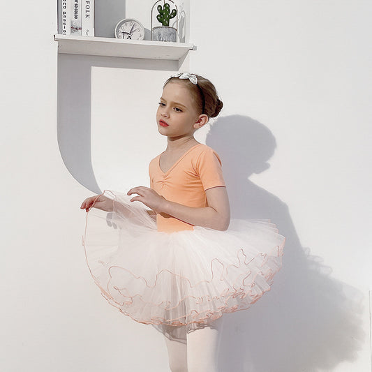 Orange children's dance princess dress Separate Detachable kids Ballet leotards with tutu skirt Dance Performance costume