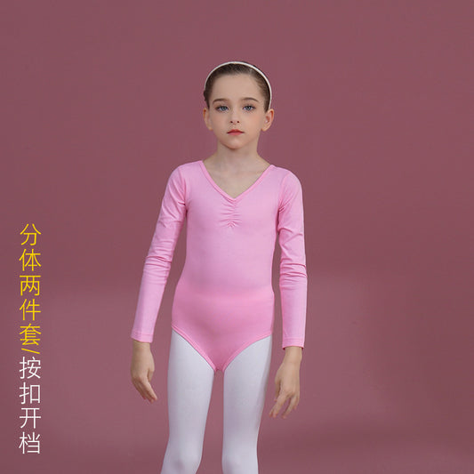 Girl Ballet Leotards kids Detachable Tutu Dance Costume pink long sleeve Jumsuit Dance Performance Clothing