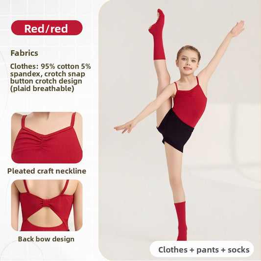 Kids Ballet Leotards with black cotton shorts  Detachable Dance Costume Performance Costume Knowkot Back