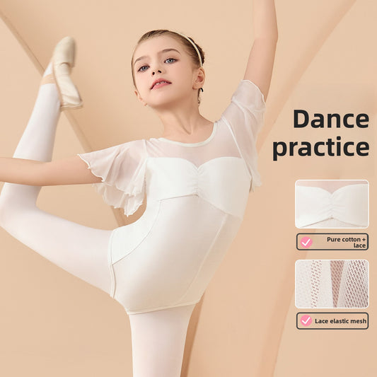 Pure cotton lace Girl Ballet Leotards with Skirt  Flutter Sleeve detachable Tutu Dance Costume Ballerina Outfit
