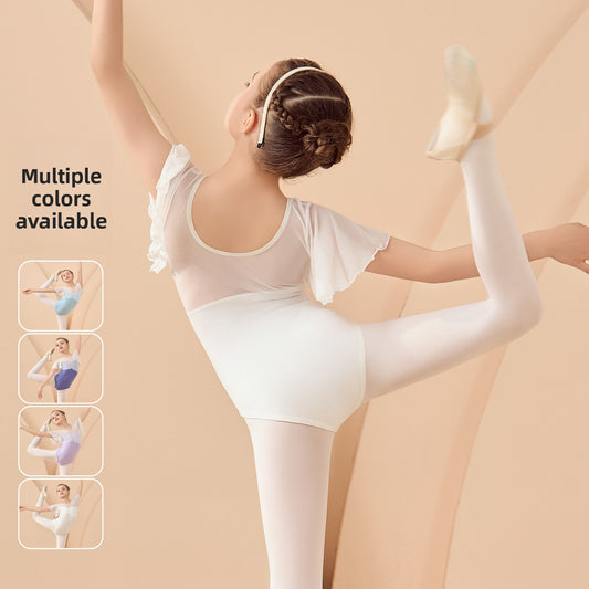Pure cotton lace Girl Ballet Leotards with Skirt  Flutter Sleeve detachable Tutu Dance Costume Ballerina Outfit