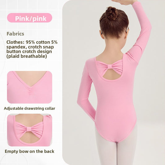 Knowkot Back kids Ballet Leotards cotton pink Jumpsuit  girls Performance Costume dance Training suit