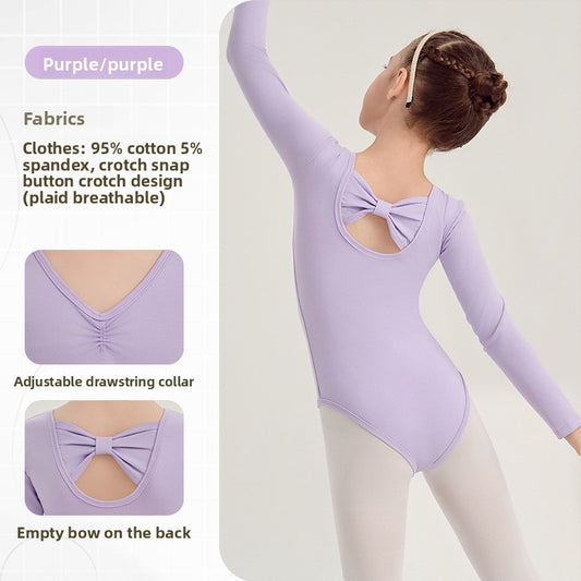 Knowkot Back kids Ballet Leotards cotton pink Jumpsuit  girls Performance Costume dance Training suit